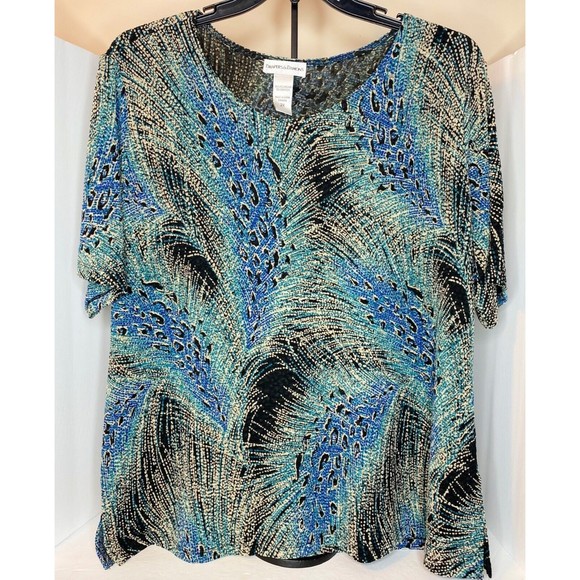 Drapers Damons, Womens, Blouse, 2X Peacock Feather, Short Sleeves - Picture 2 of 16
